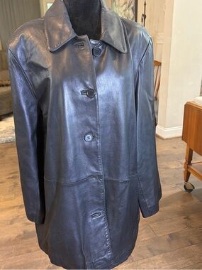 Liz Claiborne Black Leather Button-Front Jacket